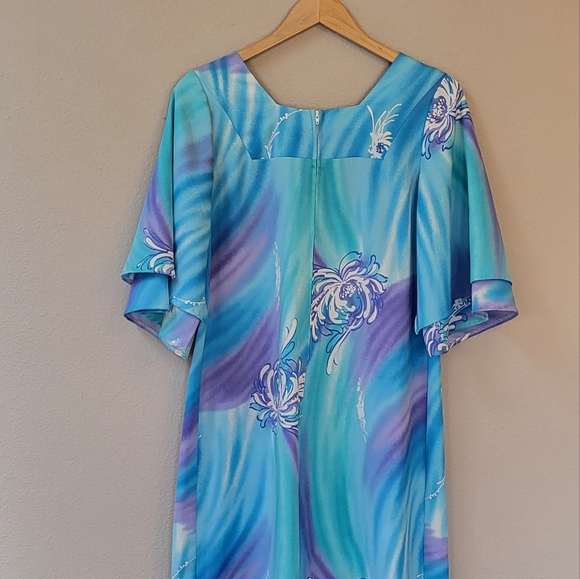 VTG 70s Liberty House Of Hawaii Maxi Dress Size 14 Blue Purple Floral Polyester - Picture 8 of 12